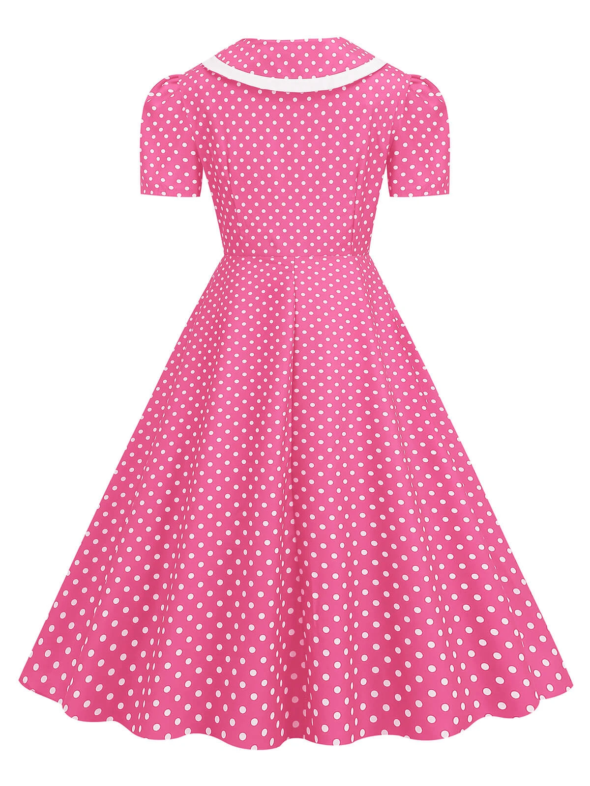 1950s Polka Dots Lapel Bowknot Swing Dress - Image 3