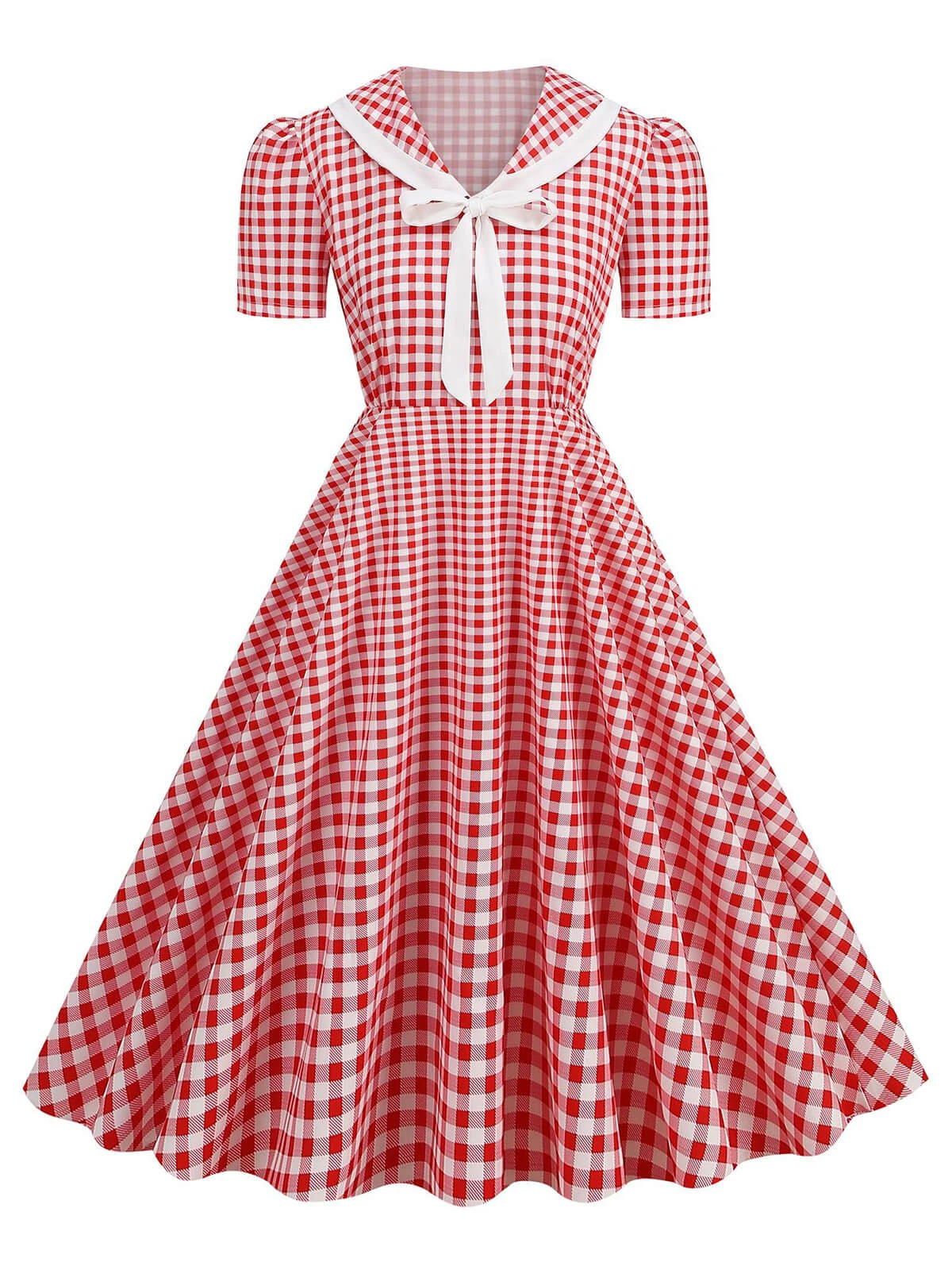 1950s Polka Dots Lapel Bowknot Swing Dress - Image 10