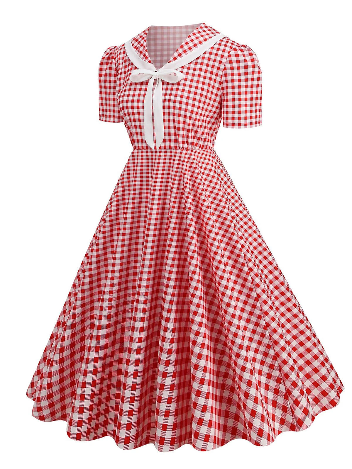 1950s Polka Dots Lapel Bowknot Swing Dress - Image 11