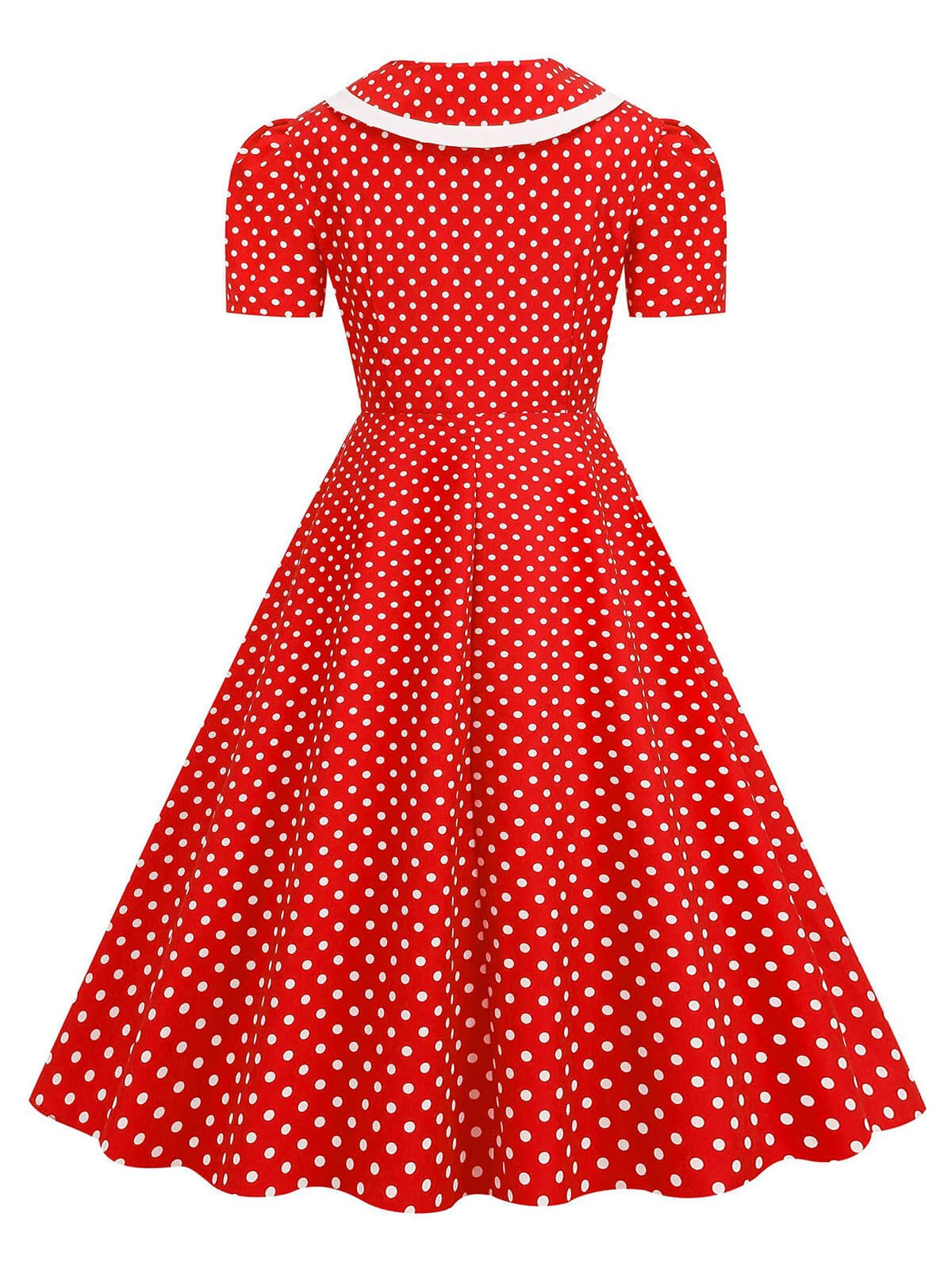 1950s Polka Dots Lapel Bowknot Swing Dress - Image 5