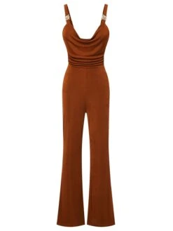Caramel Colour 1930s Solid Cowl Neck Strap Jumpsuit