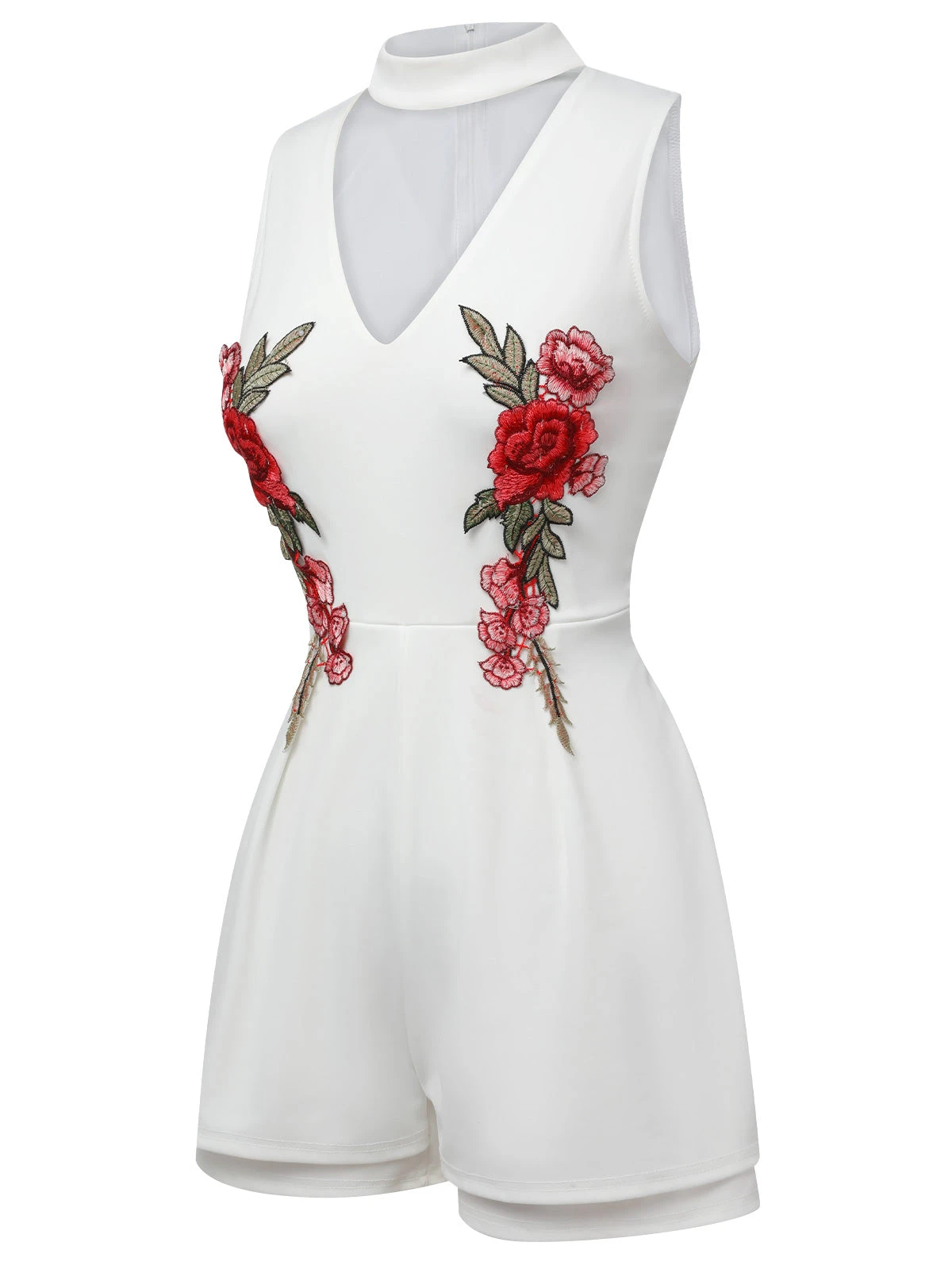 1950s Mock Neck Floral Embroidered Cutout Romper - Image 2