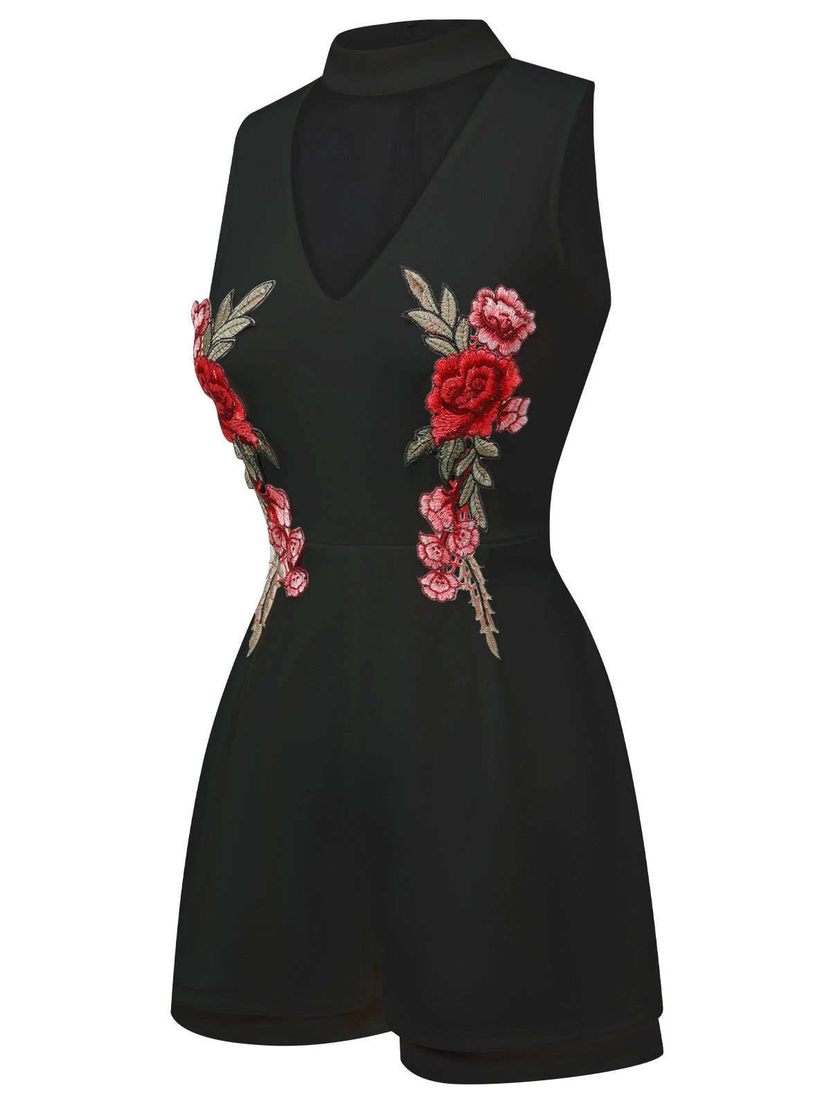 1950s Mock Neck Floral Embroidered Cutout Romper - Image 6