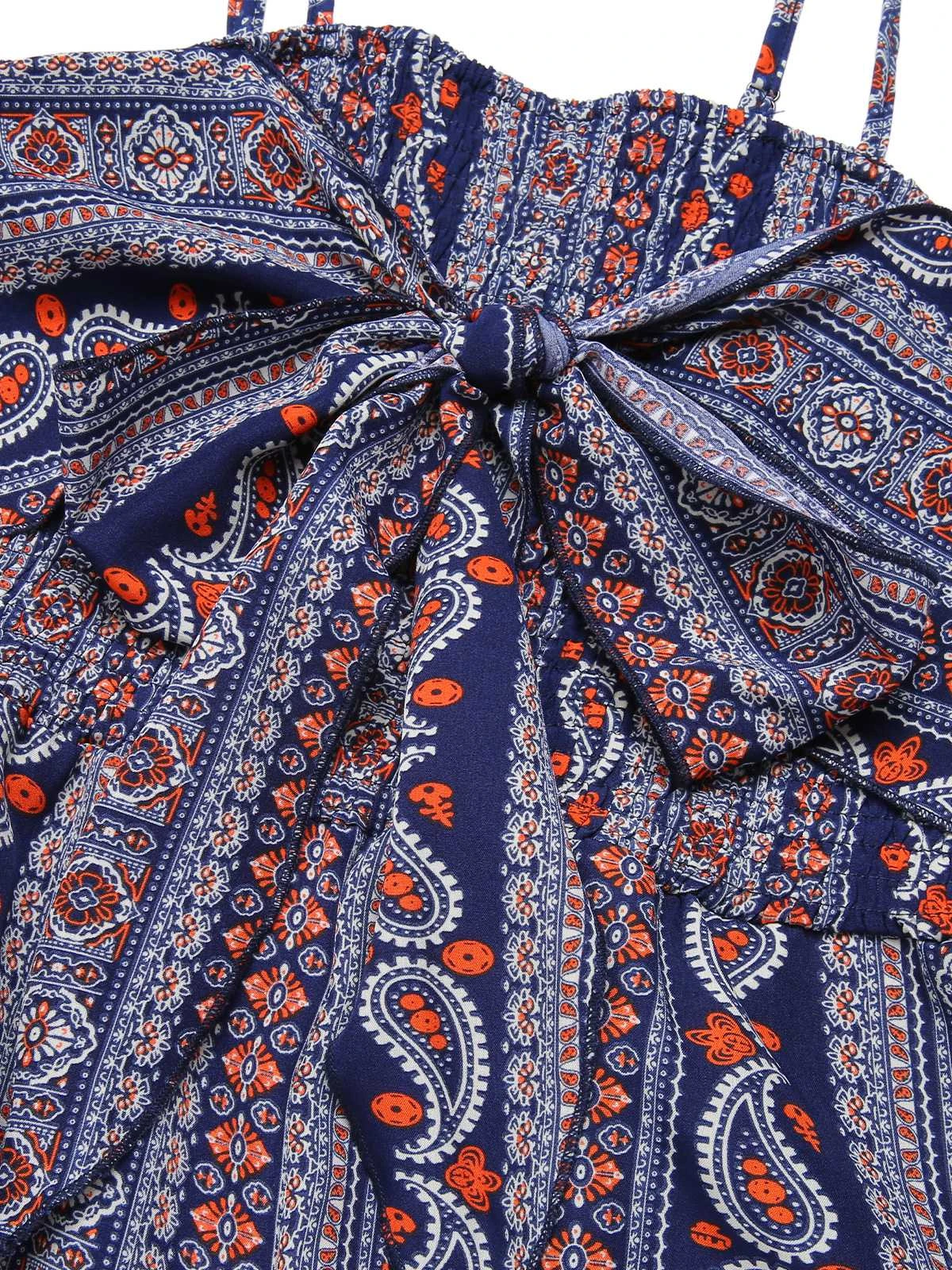 1930s Spaghetti Strap Lace-Up Bohemian Jumpsuit - Image 4