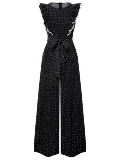 [Pre-Sale] Black 1950s Polka Dots Ruffle Sleeveless Jumpsuit