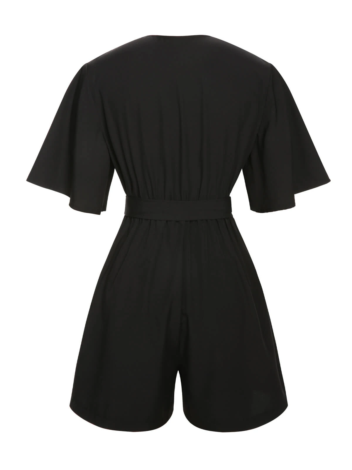Black 1960s Solid Flare Sleeve V-Neck Romper - Image 4