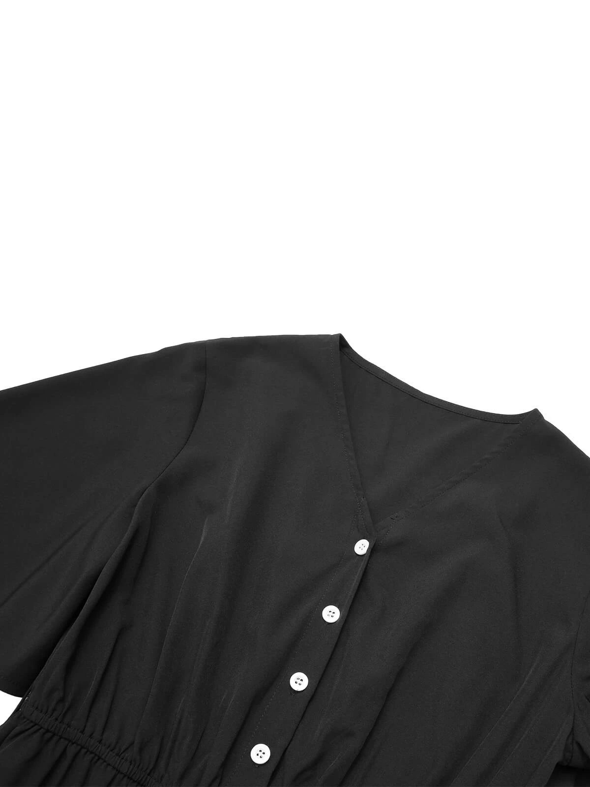 Black 1960s Solid Flare Sleeve V-Neck Romper - Image 5