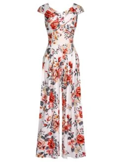1930s Cold Shoulder Floral Jumpsuit