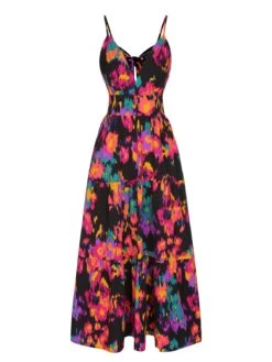 Multicolor 1940s Abstract Floral A-line Strap Dress