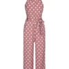 Pink 1930s Polka Dots Drawstring Halter Jumpsuit