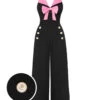Black & Pink 1930s Bow Lapel Jumpsuit