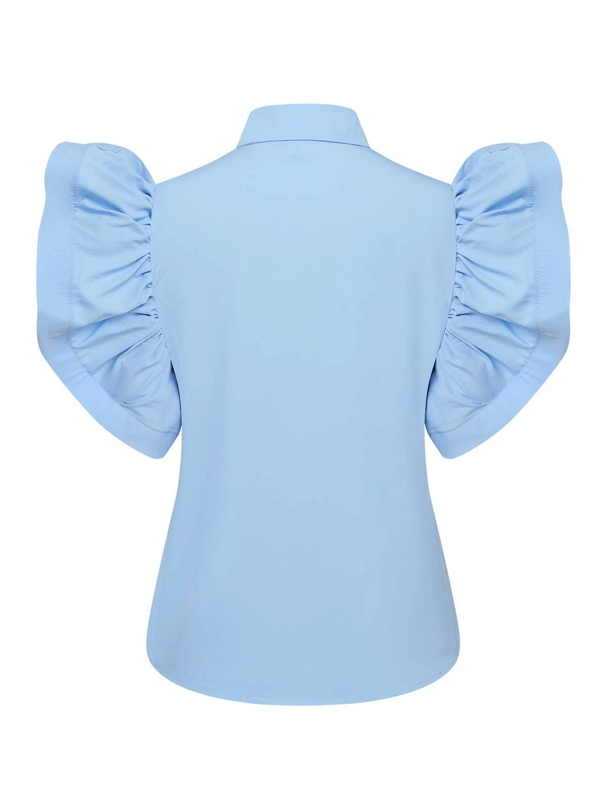 Blue 1950s Lapel Ruffles Sleeve Solid Blouse - Image 3