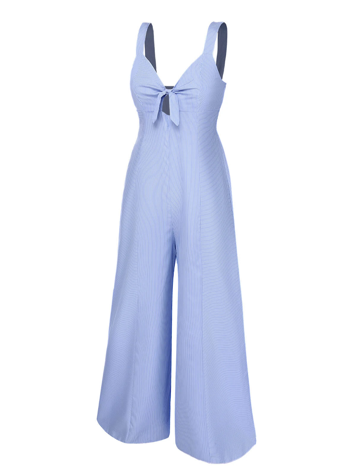 Blue 1930s Stripe Cutout Wide Strap Jumpsuit - Image 2