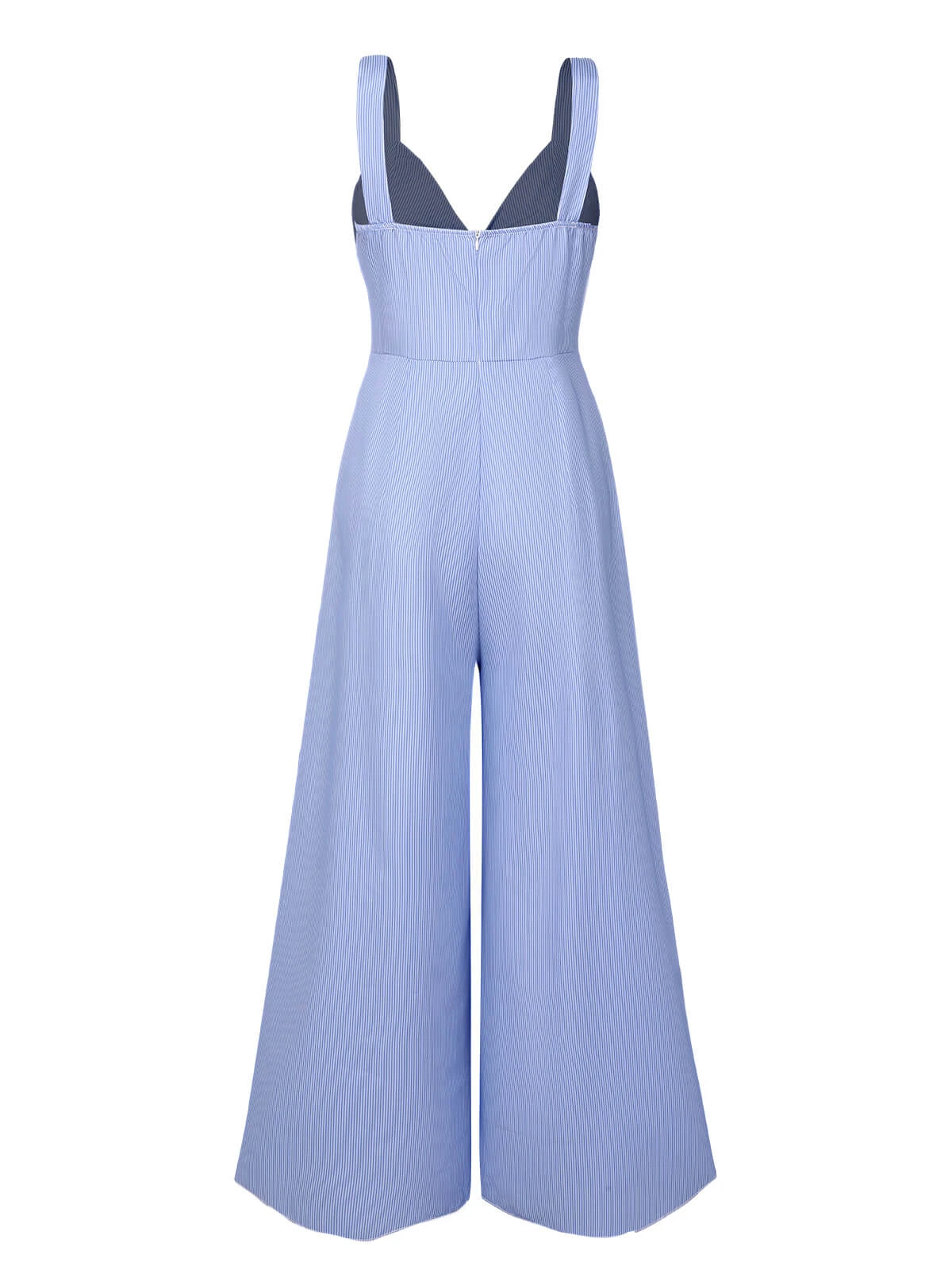 Blue 1930s Stripe Cutout Wide Strap Jumpsuit - Image 3