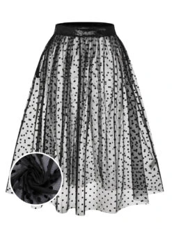 [Pre-Sale] Black 1950s Polka Dots Mesh Cover-Up Skirt