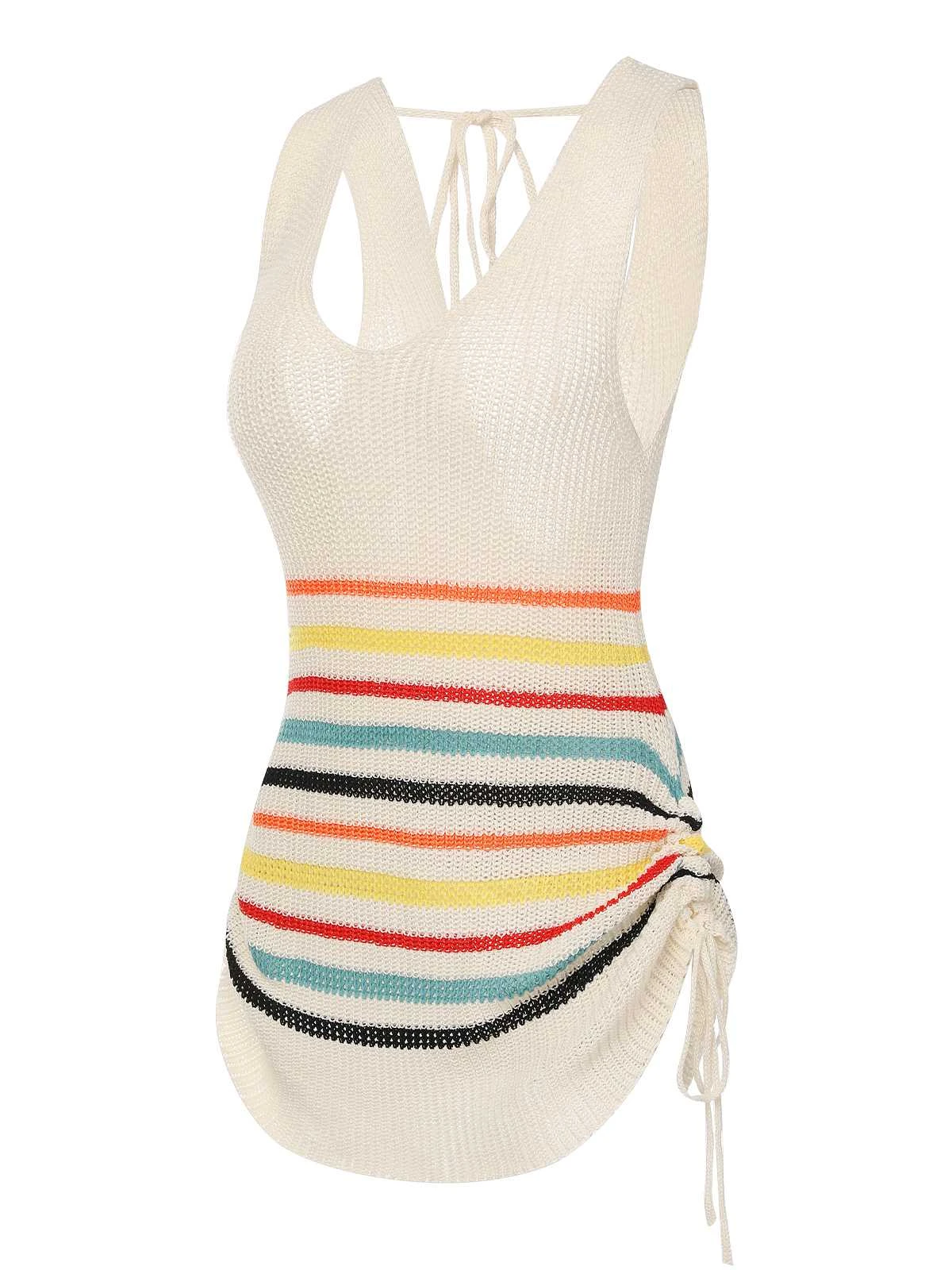 1960s Stripes Contrast Color Dress - Image 2