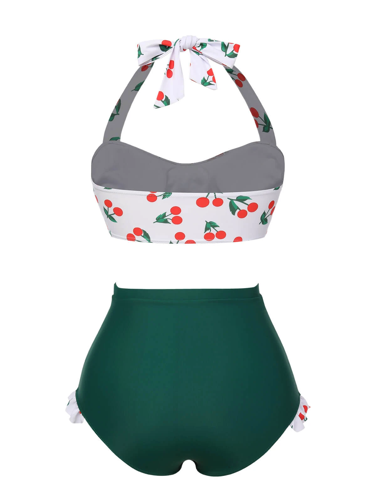 Green & White 1960s Cherry Halter Swimsuit - Image 3
