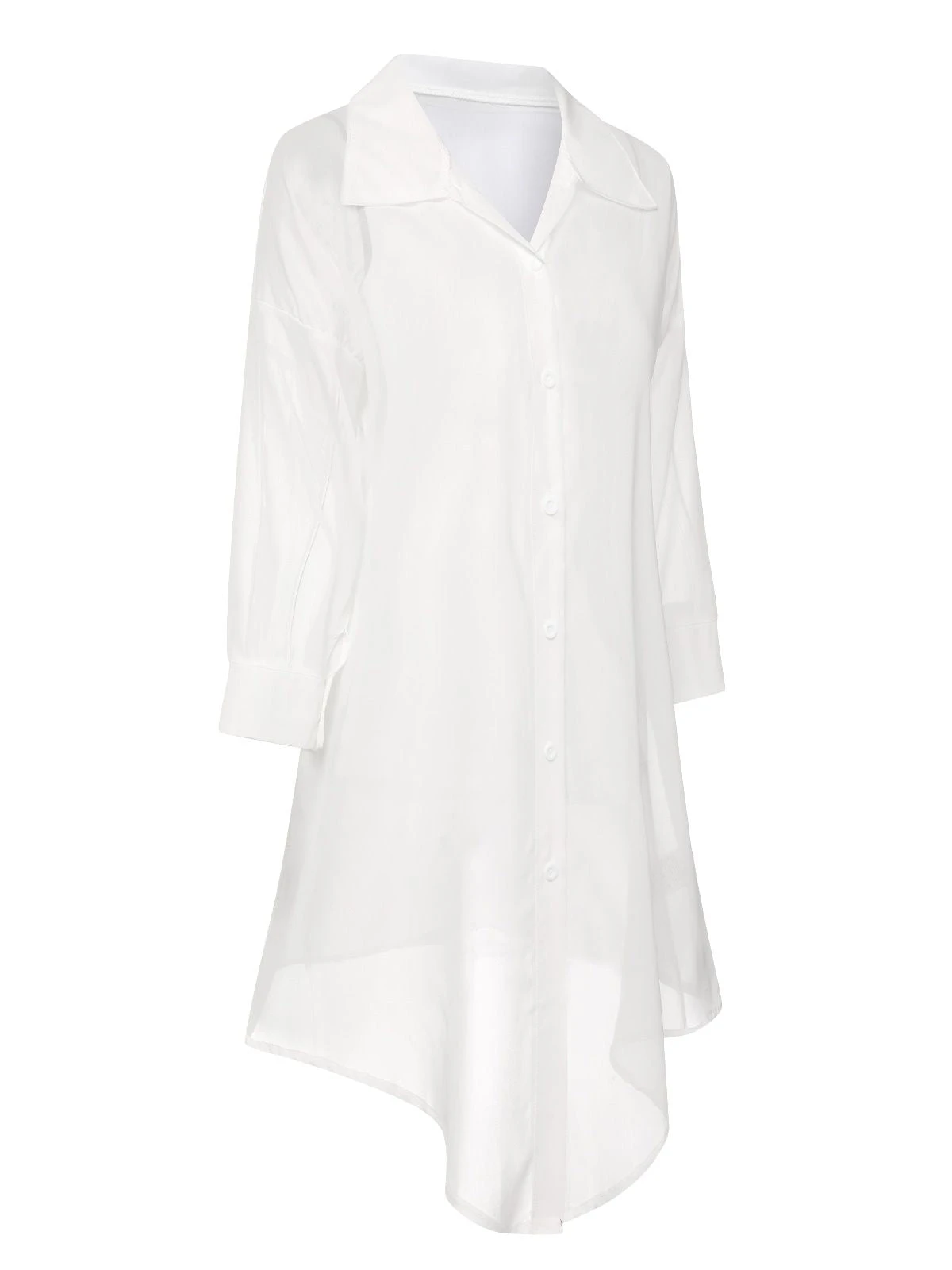 White 1970s Solid Sheer Long Sleeve Shirt - Image 2