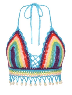 1950s Rainbow Crochet Halter Cover-up Tops