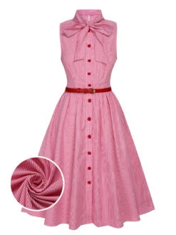 [Pre-Sale] Pink 1950s Pinstripes Tie Collar Dress