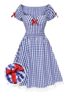 [Pre-Sale]Blue & White 2PCS 1950s Plaid Top & Skirt