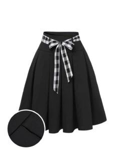 [Pre-Sale] Black 1950s Solid Umbrella Skirt With Belt