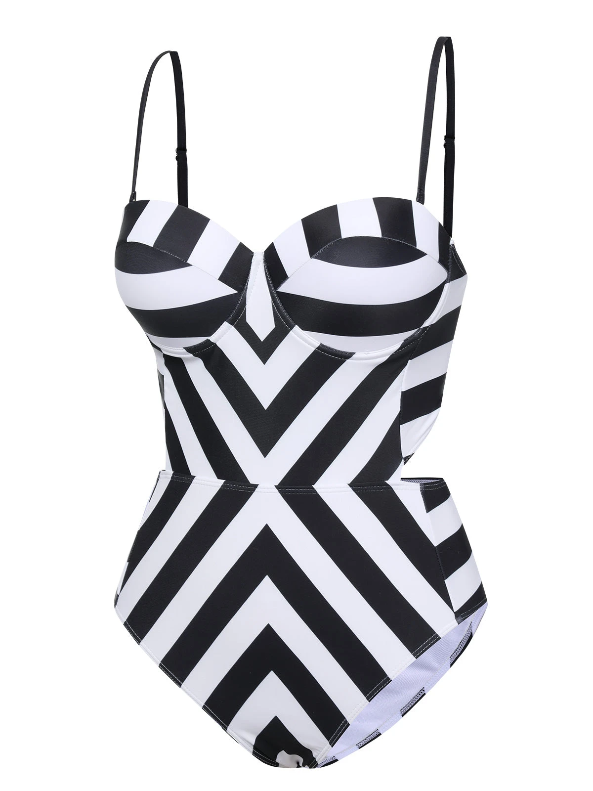 1960s Black White Contrast Stripes Swimsuit - Image 2