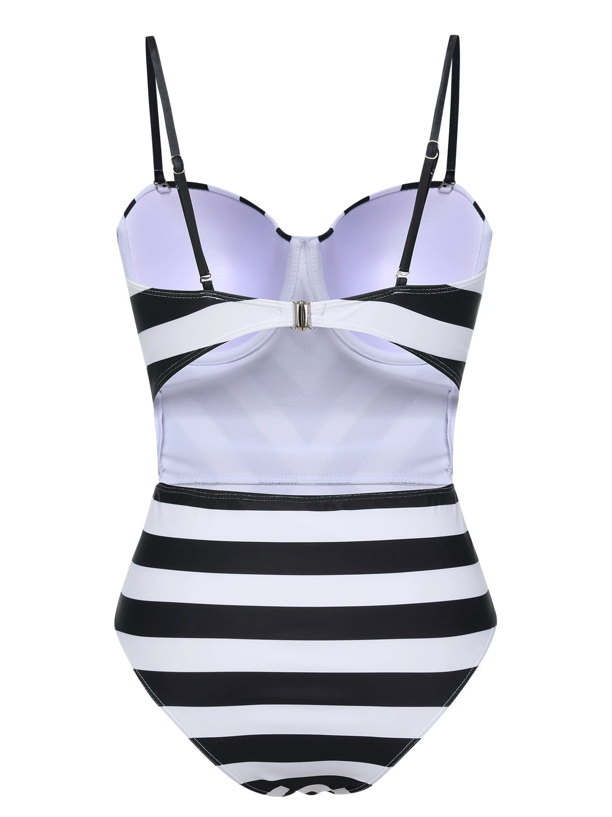 1960s Black White Contrast Stripes Swimsuit - Image 3