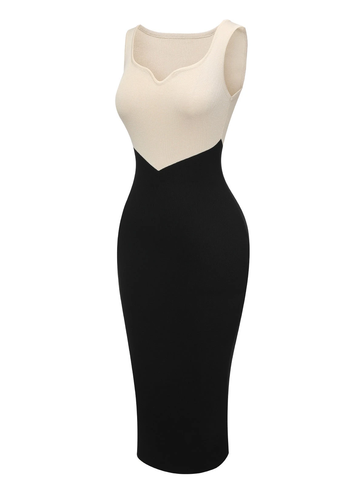 Black & White 1960s Sweetheart Neck Patchwork Knit Dress - Image 2