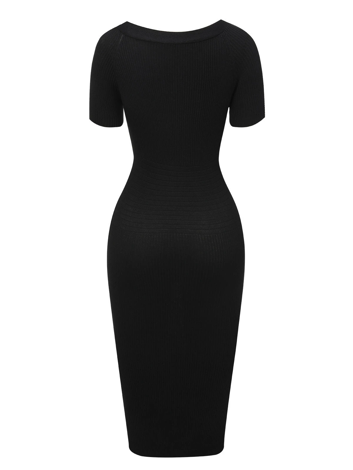 Black 1960s Solid V-Neck Buttons Dress - Image 3