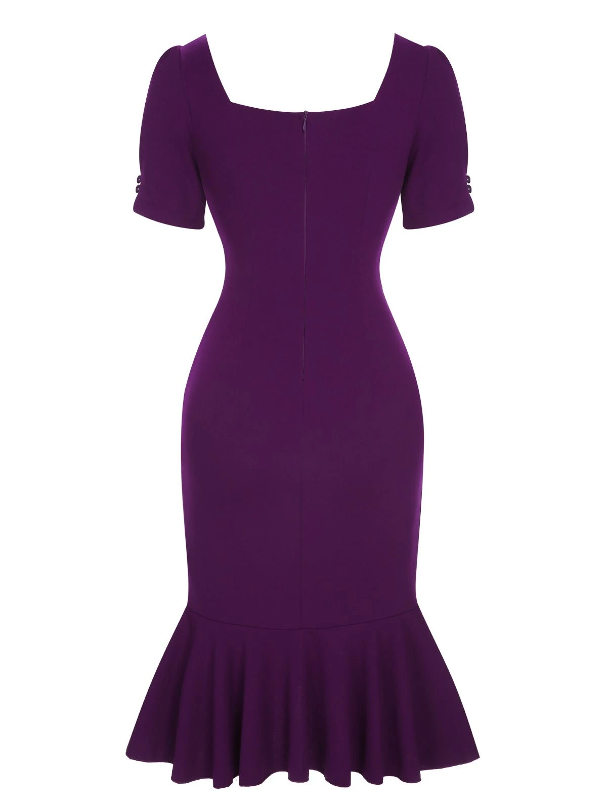 Deep Purple 1960s Solid Gigot Sleeve Ruffles Dress - Image 3