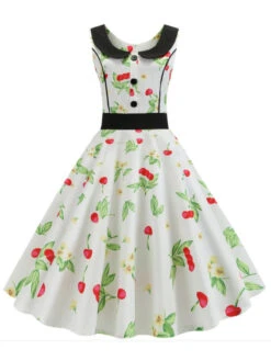 1950s Cherry Buttoned Sleeveless Dress