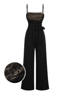 [Pre-Sale] Black 1930s Polka Dots Mesh Spaghetti Straps Jumpsuit