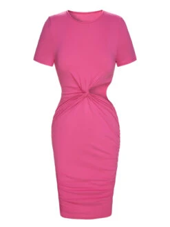 Pink 1970s Solid Waist Hollow Pencil Dress