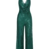 Dark Green 1930s Cowl Neck Sequined Jumpsuit