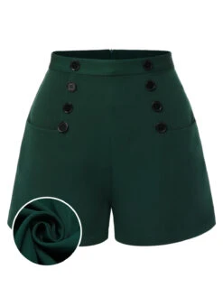 [Pre-Sale] Dark Green 1940s Solid Button Shorts