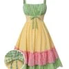 [Pre-Sale] Multicolor 1950s Spaghetti Straps Plaid Patchwork Dress