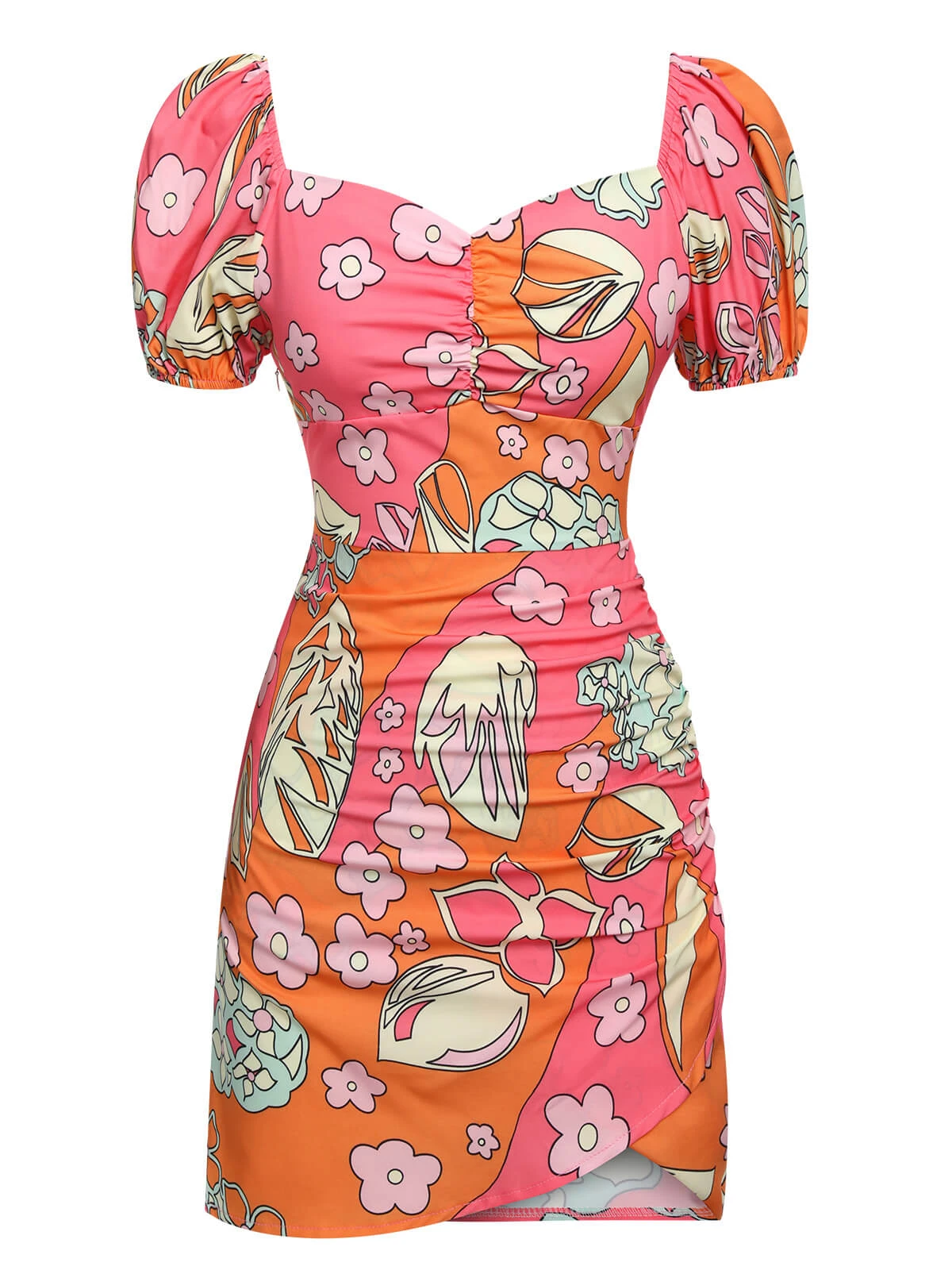 Multicolor 1960s Cartoon Floral Tulip Hem Dress