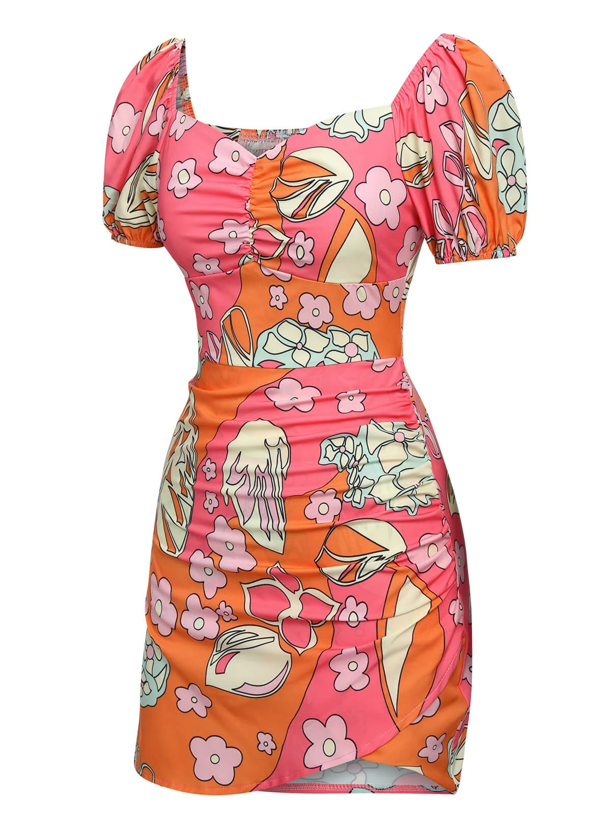 Multicolor 1960s Cartoon Floral Tulip Hem Dress - Image 2