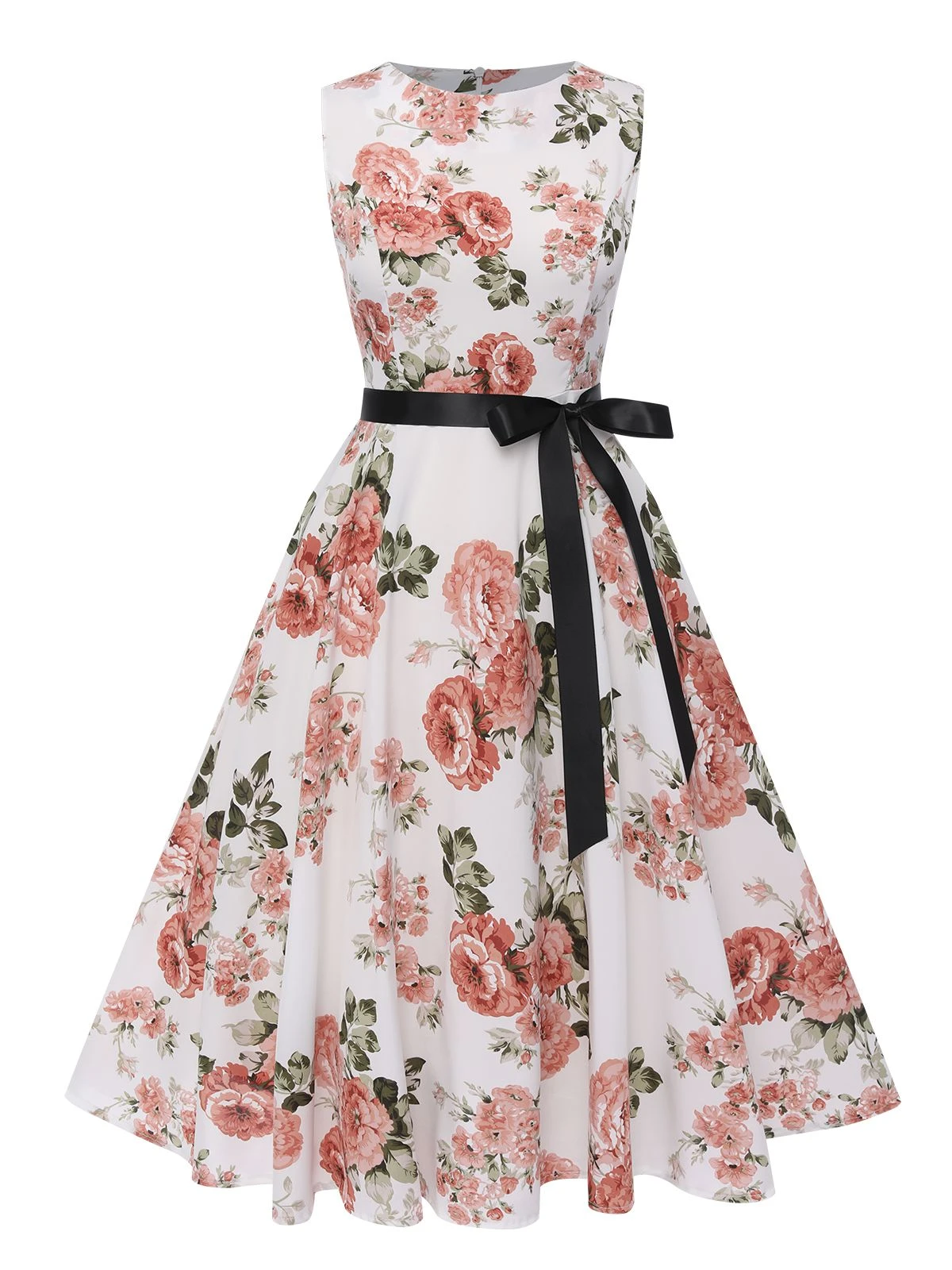 1950s Floral Bow Belt Vintage Dress - Image 6