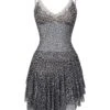 Dark Gray 1960s Spaghetti Strap Lace Leopard Dress