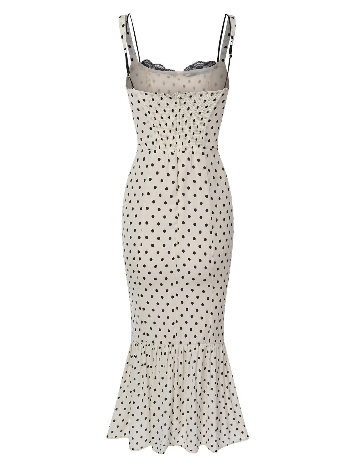White 1930s Polka Dots Straps Mermaid Dress - Image 2