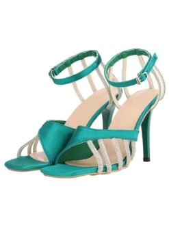 Green Buckle Fish Mouth High Heel Shoes