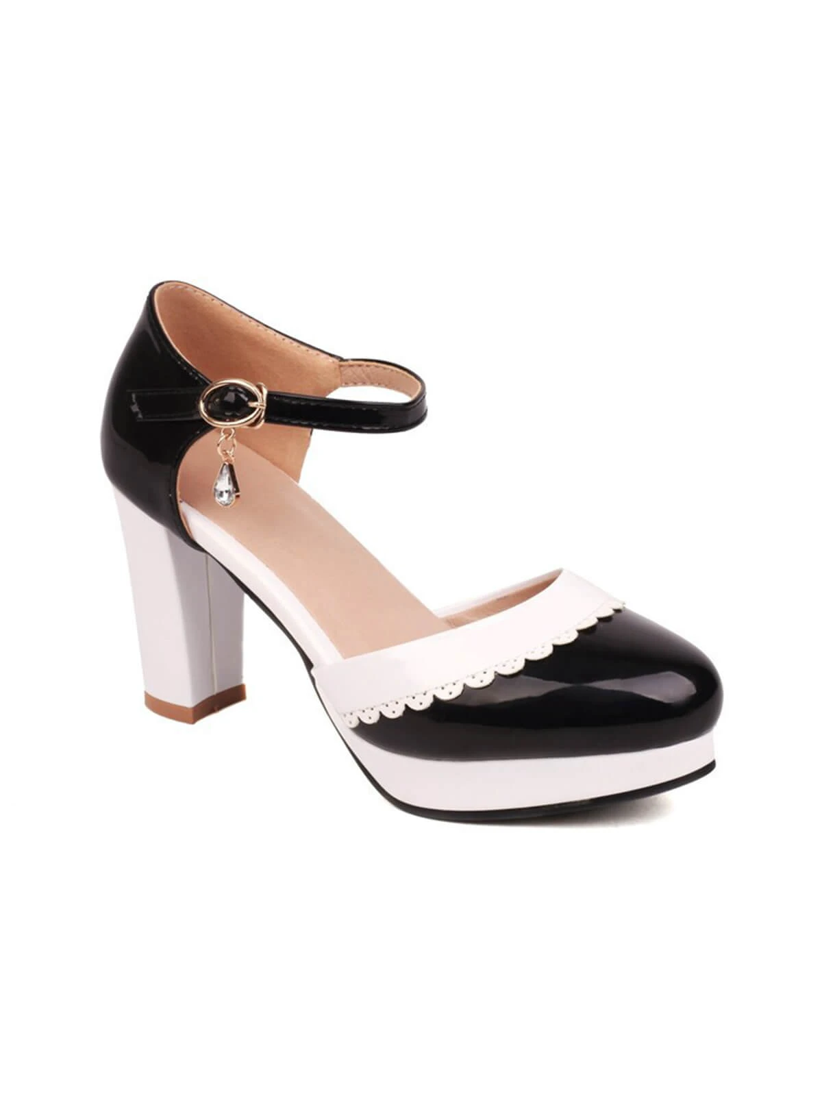 Color Block Rhinestone Pendant High Heel Shoes - Image 3