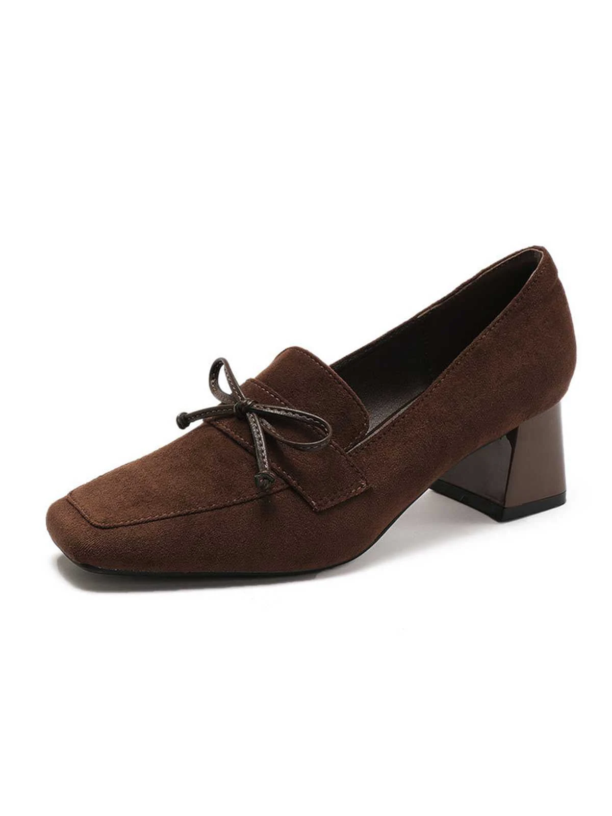 Retro Bow Square Toe High Heels Shoes - Image 6