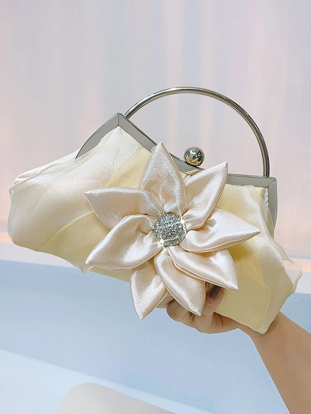 Vintage Rhinestones & 3D Flower Tote Bag - Image 3