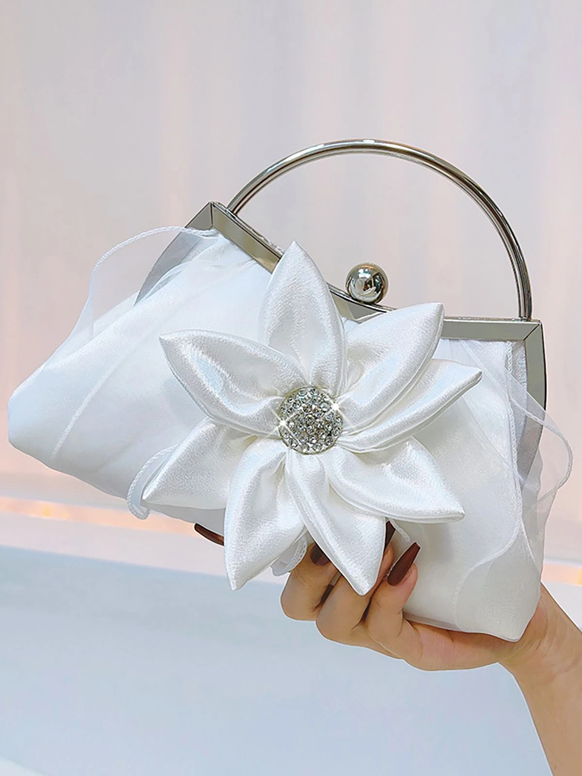 Vintage Rhinestones & 3D Flower Tote Bag - Image 2