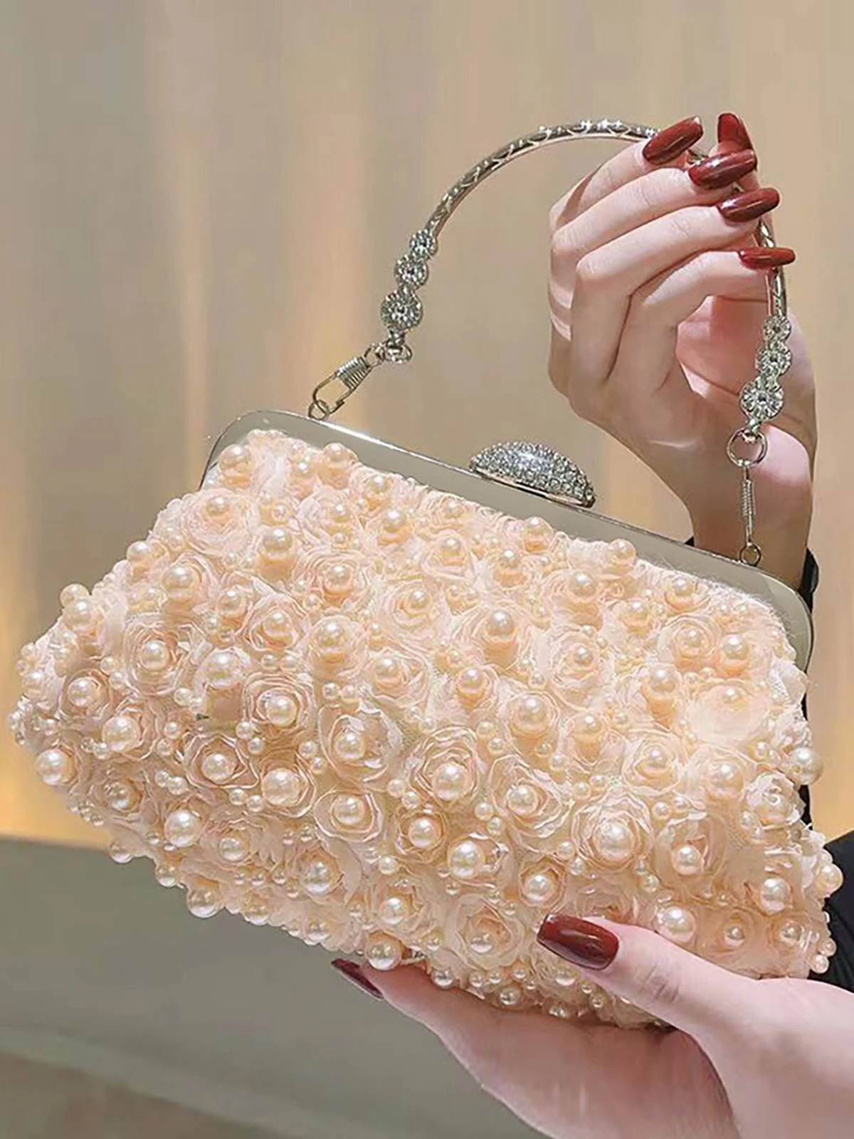 Vintage Pearl & 3D Flower Tote Bag - Image 4