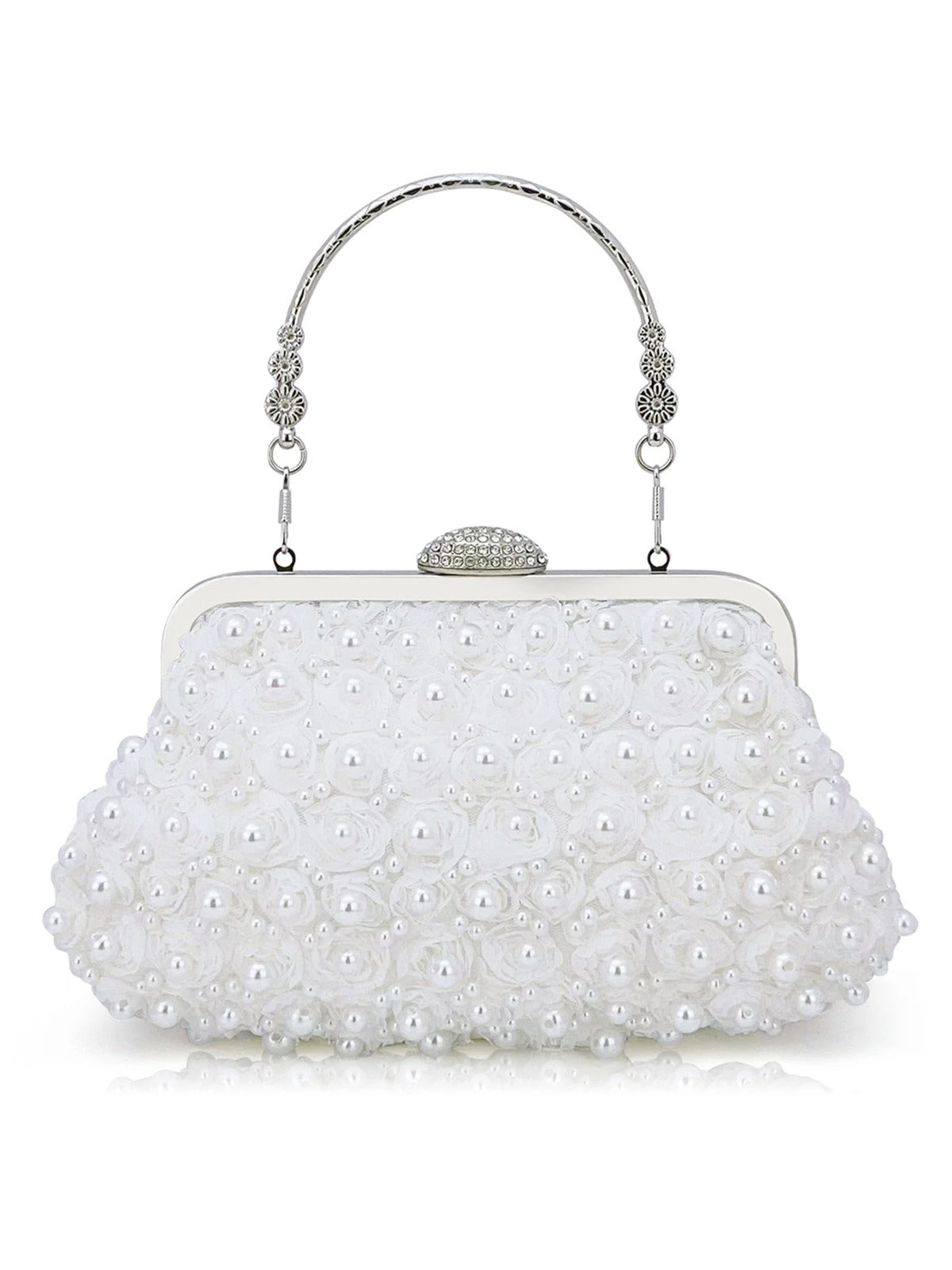 Vintage Pearl & 3D Flower Tote Bag