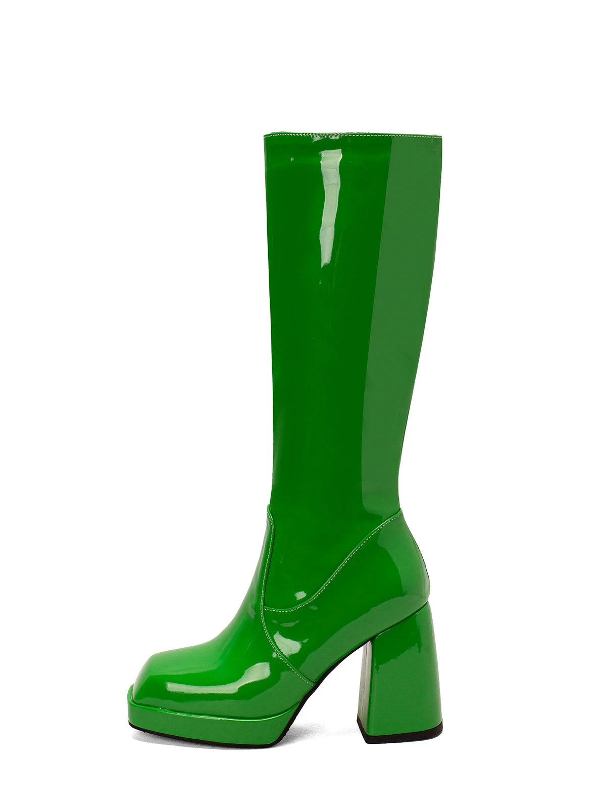 Patent Leather Round Toe Solid High Heel Boots - Image 17